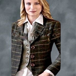 Cabi charcoal windowpane wool blend equestrian riding jacket size 6